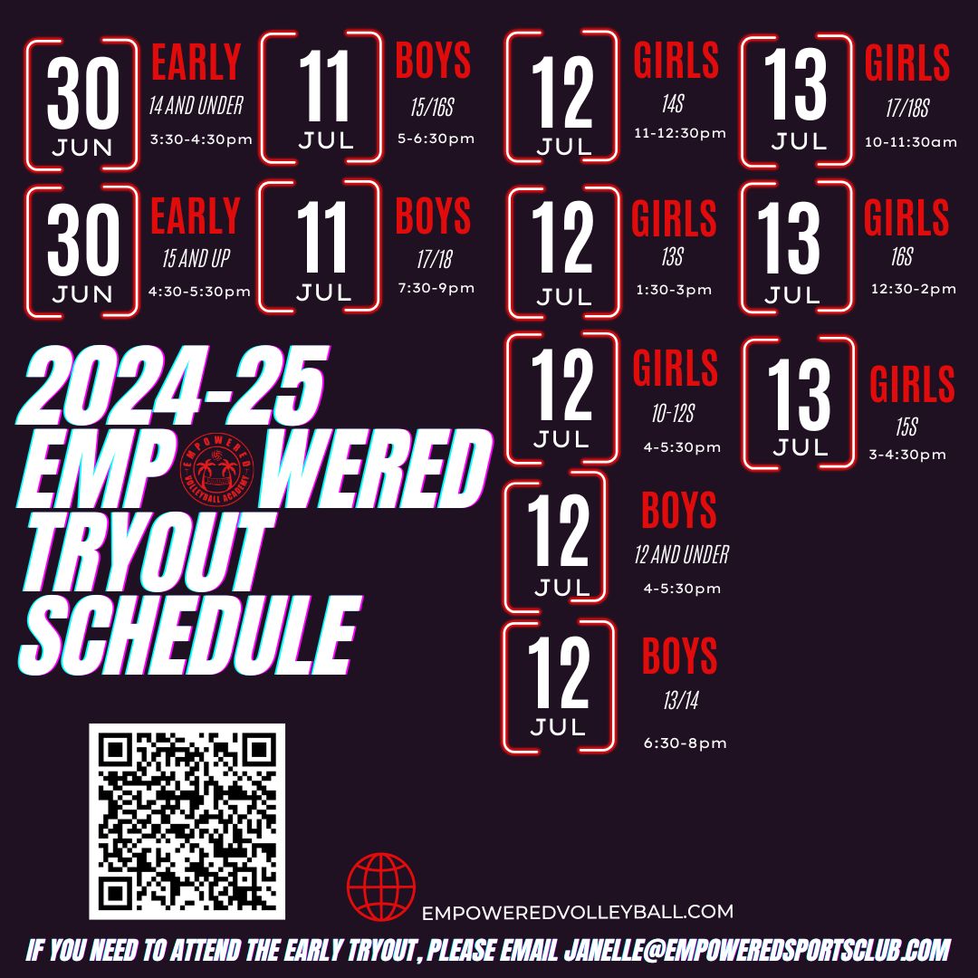 2024-25 Empowered Tryout Schedule